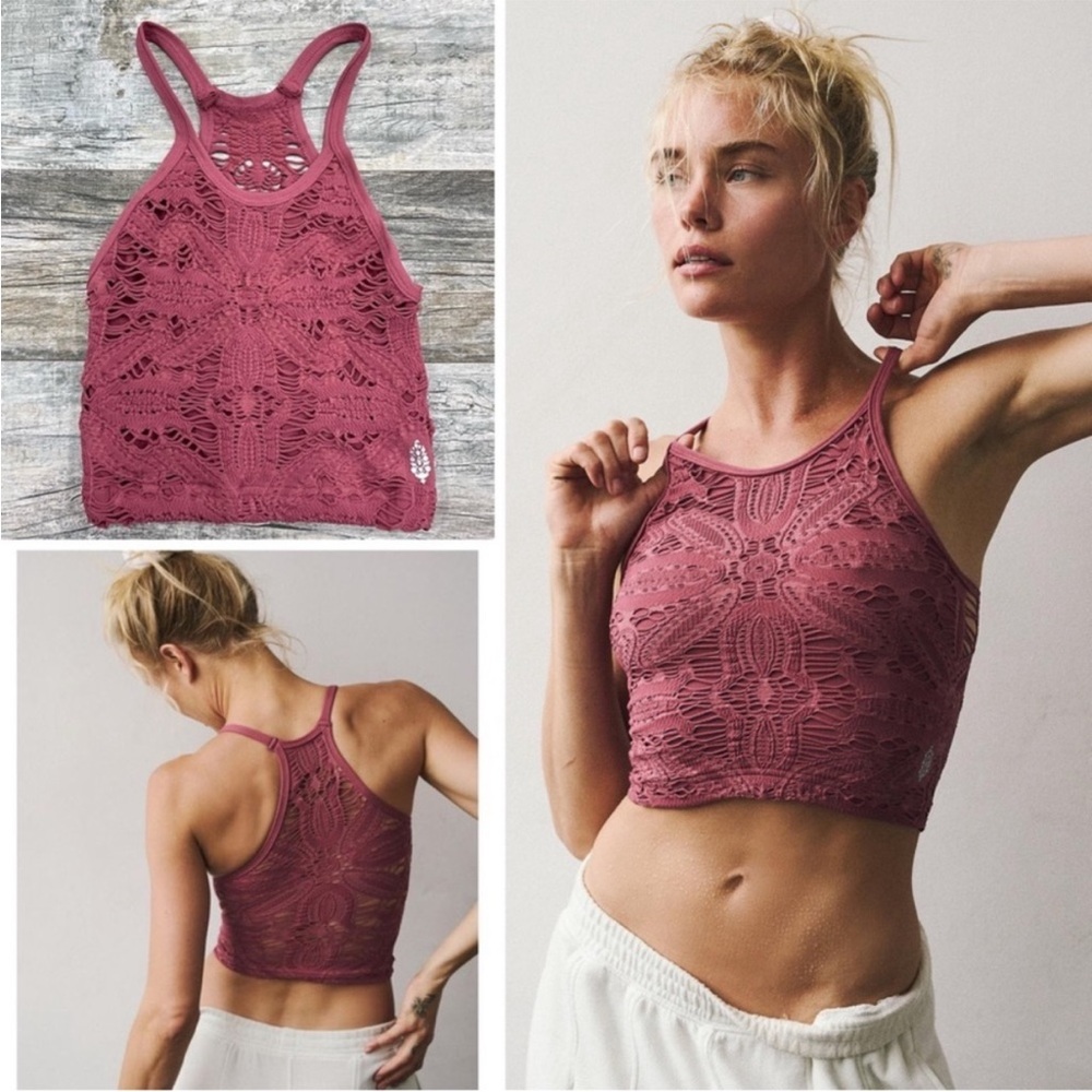 NWOT FREE PEOPLE MOVEMENT Happiness Runs Floral Crop Tank in Woodrose M/L